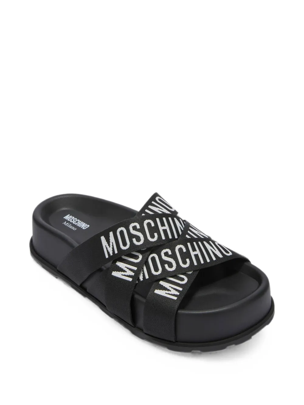Moschino logo-print crossover-strap sandals Zwart