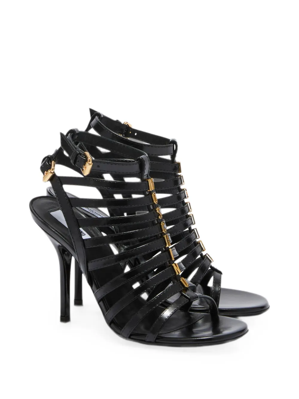 Moschino logo-lettering caged sandals Zwart