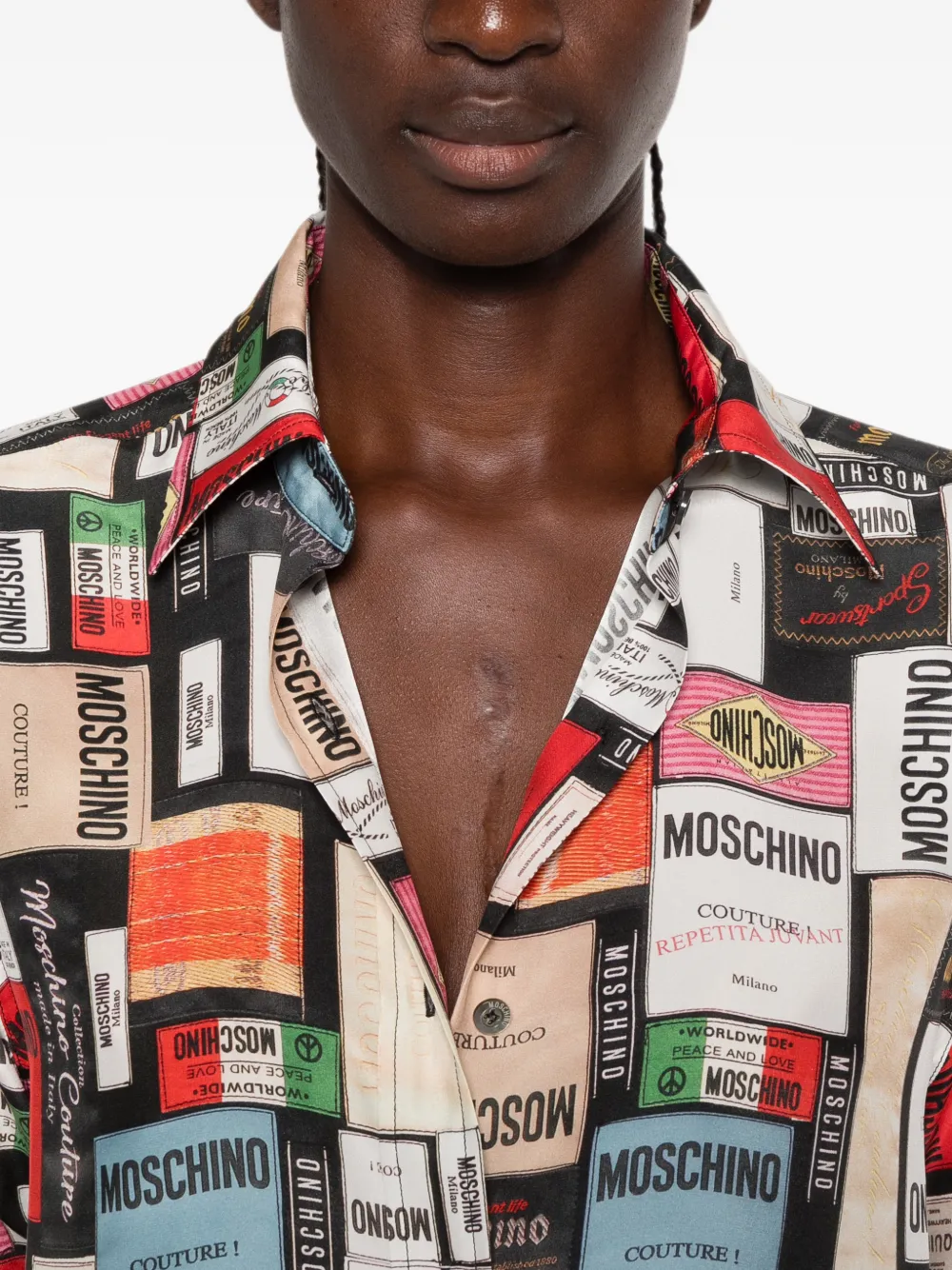 Moschino Zijden overhemd met logoprint Zwart