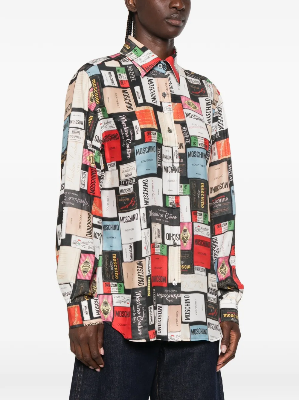 Moschino Zijden overhemd met logoprint Zwart