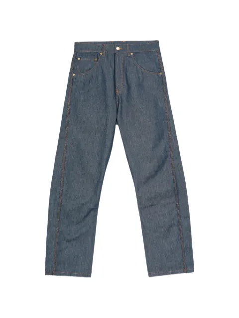 Moschino contrast-stitching logo-patch jeans
