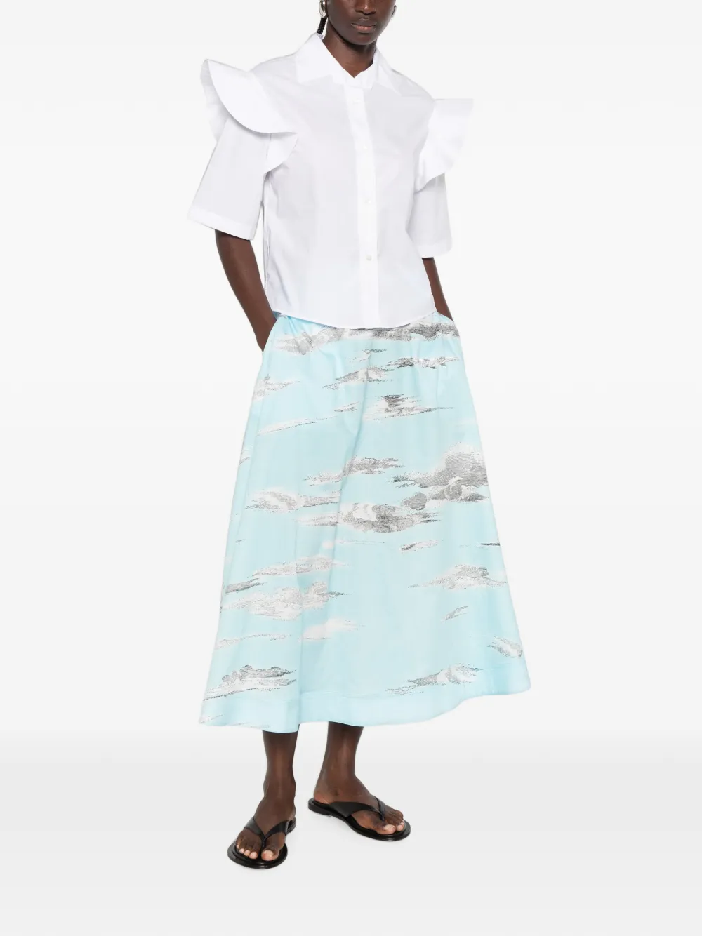 Moschino Katoenen midi-rok met print Blauw