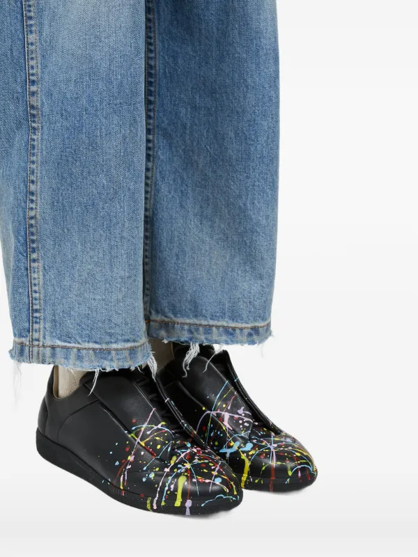 Maison Margiela Future paint-splatter Leather Sneakers | Black