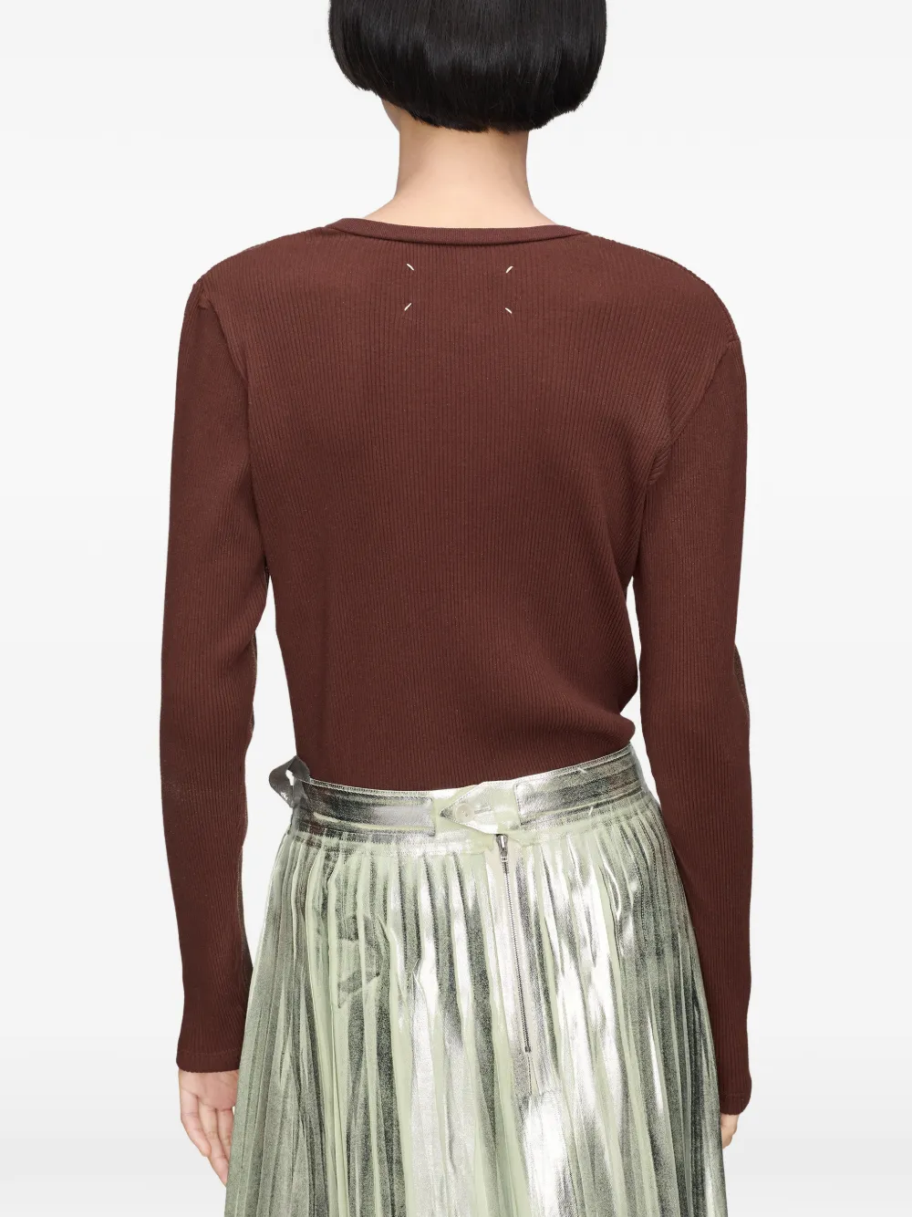 Maison Margiela Geribbeld T-shirt met folie Bruin