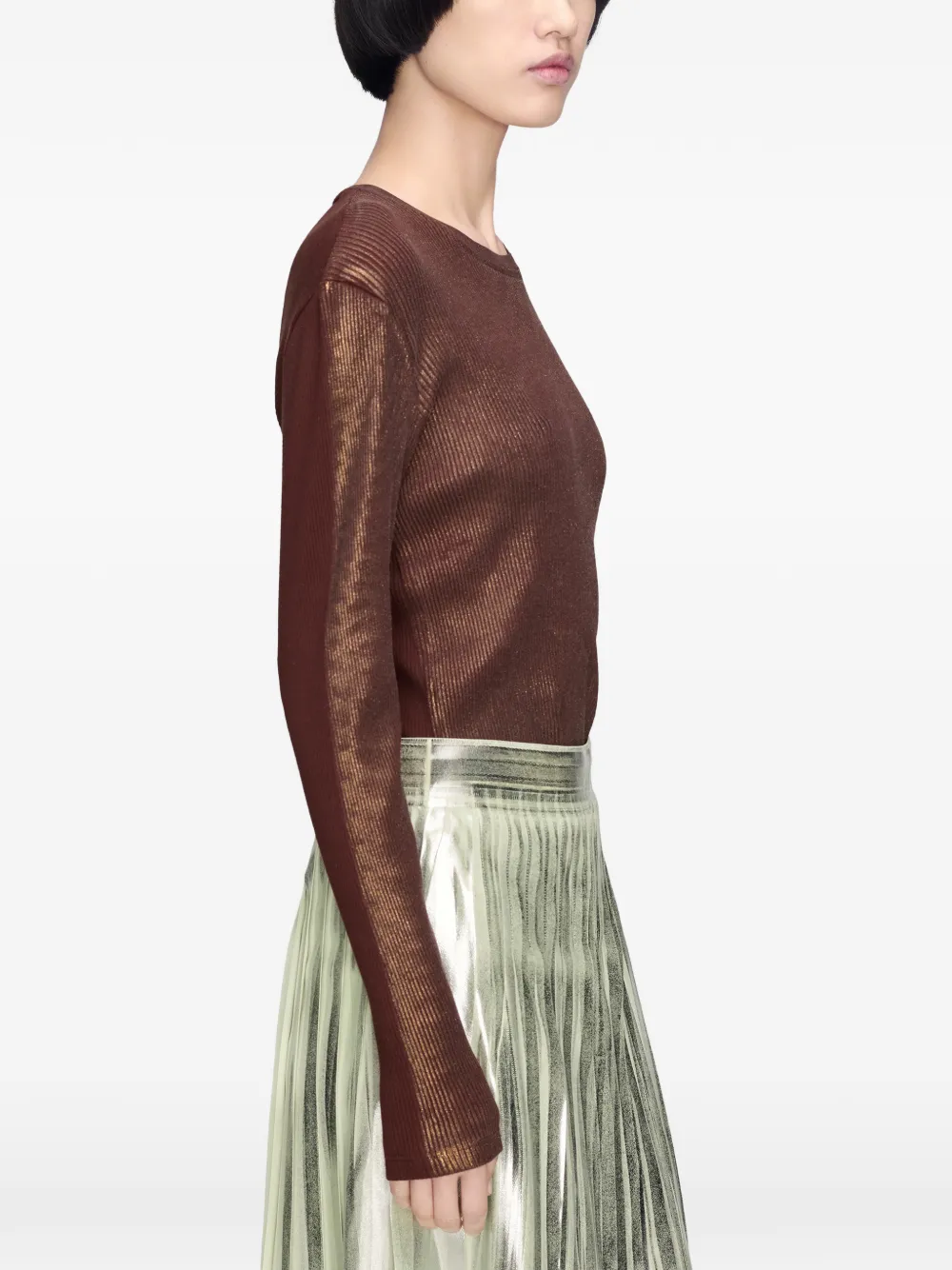 Maison Margiela Geribbeld T-shirt met folie Bruin