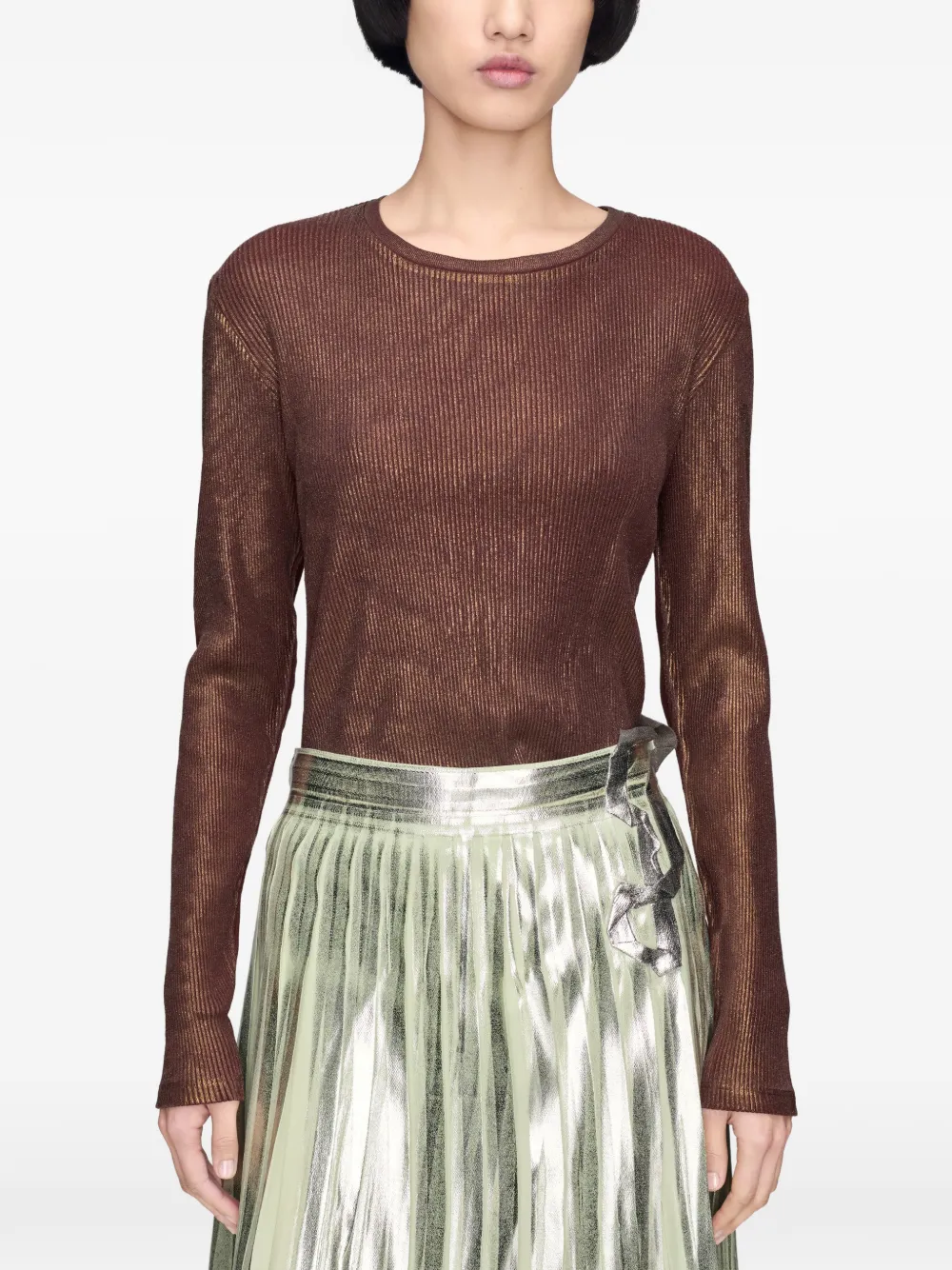 Maison Margiela Geribbeld T-shirt met folie Bruin