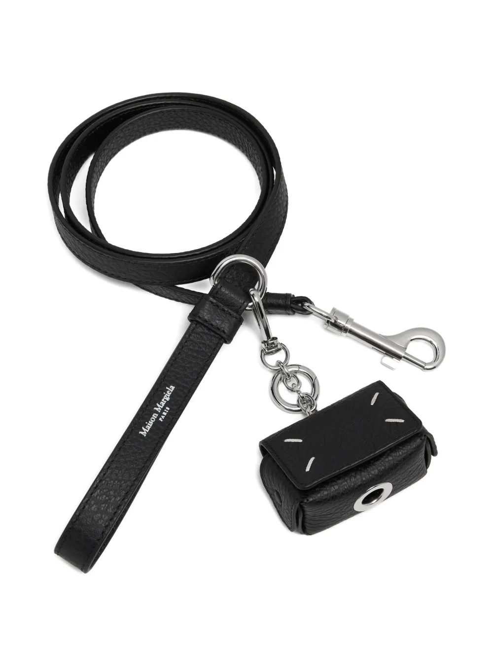 Maison Margiela Four Stitch leren sleutelhanger Zwart