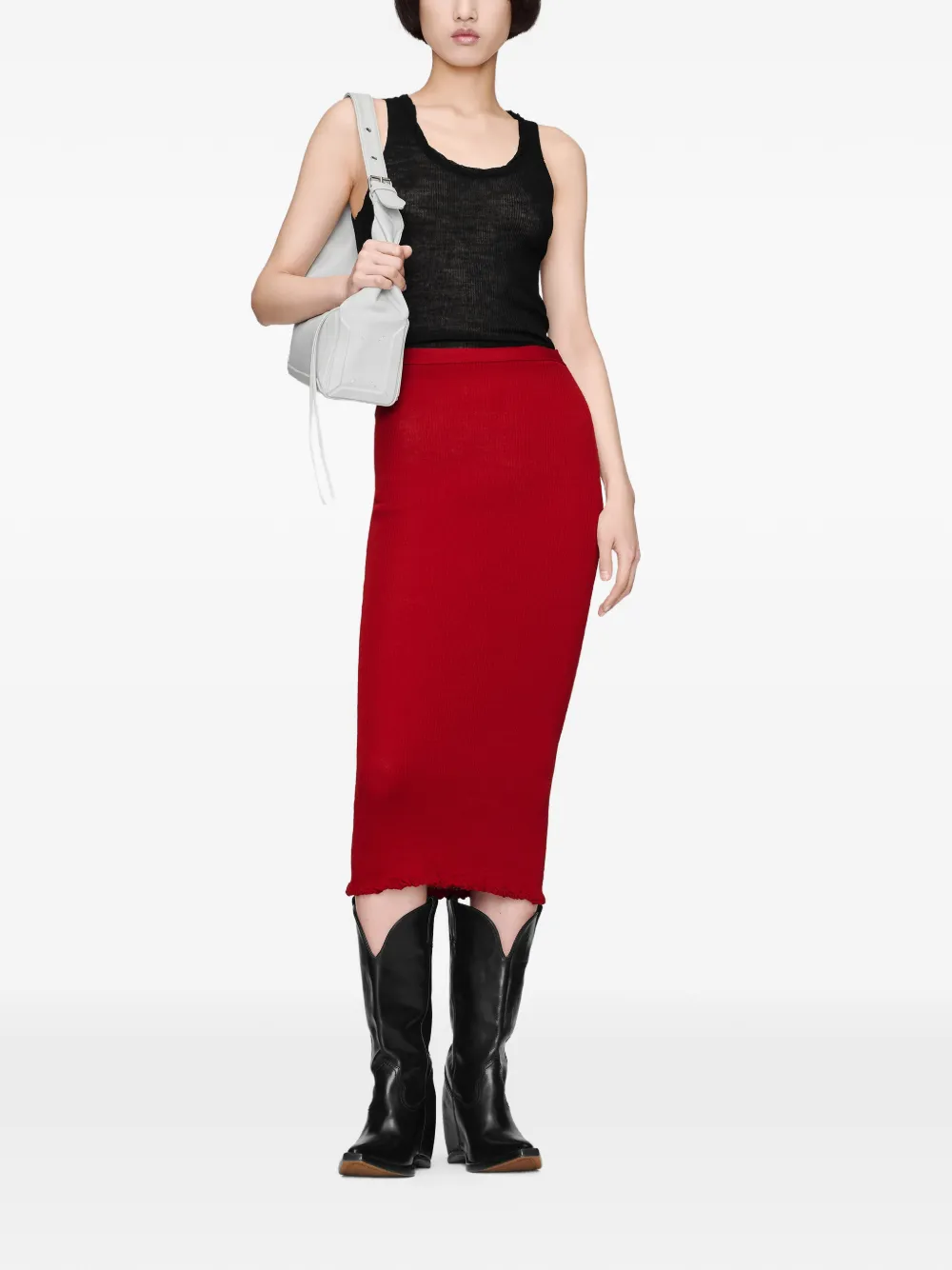 Maison Margiela Geribbelde wollen midi-rok Rood