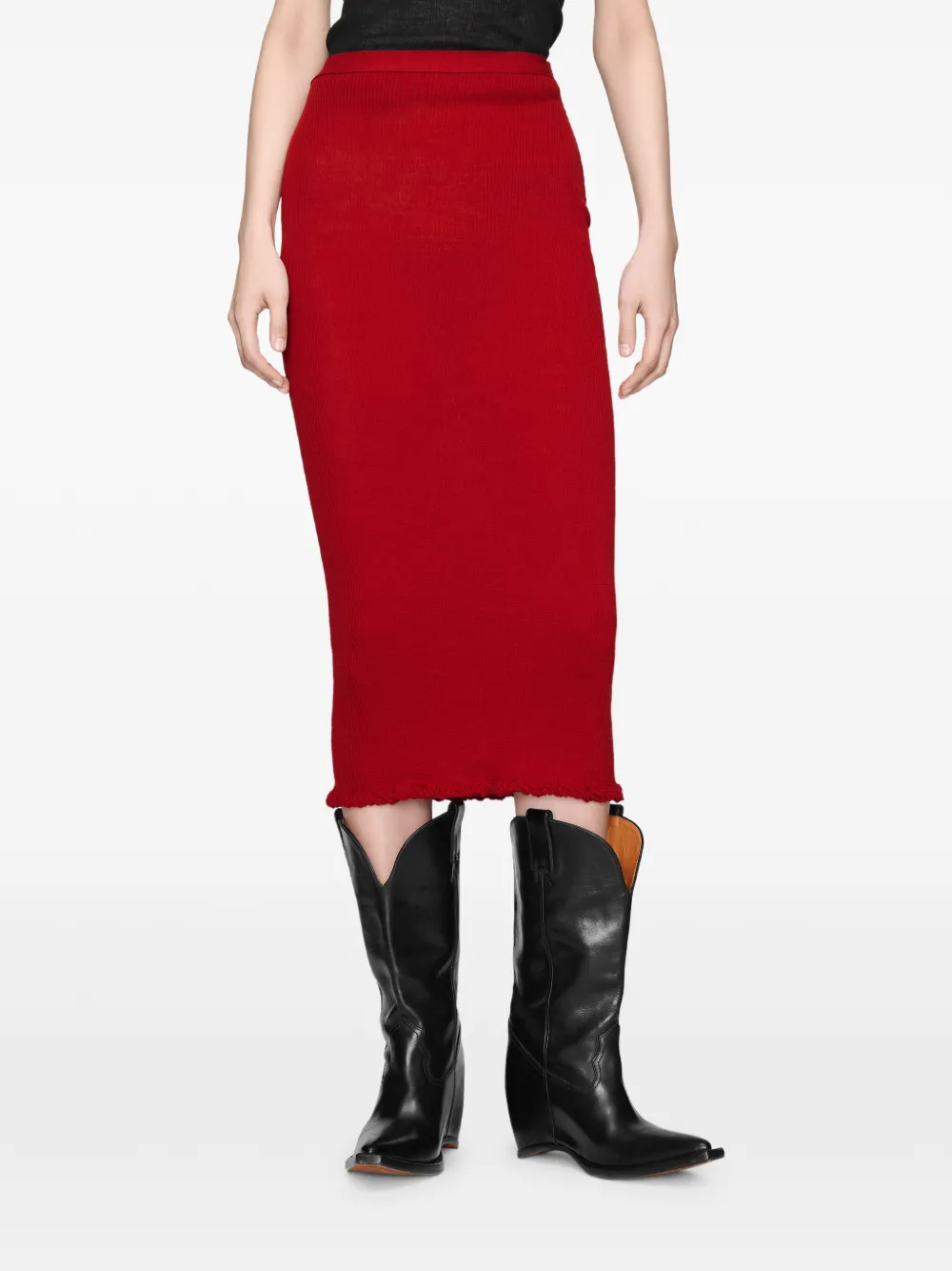 Maison Margiela Geribbelde wollen midi-rok Rood