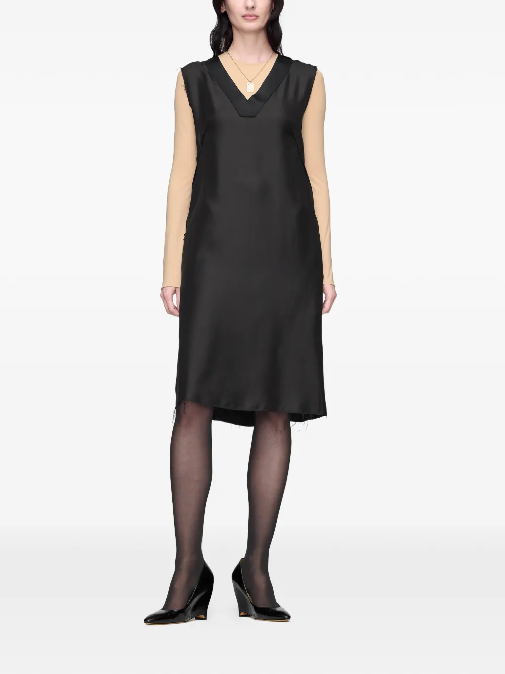 Maison Margiela Anonymity of the Lining midi-jurk met V-hals Zwart
