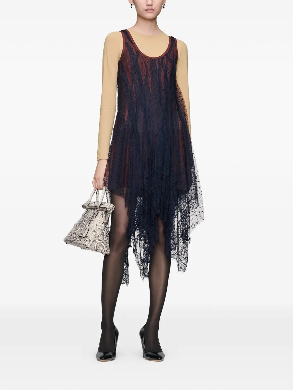 Maison Margiela Gekreukte jurk met laag van kant Blauw