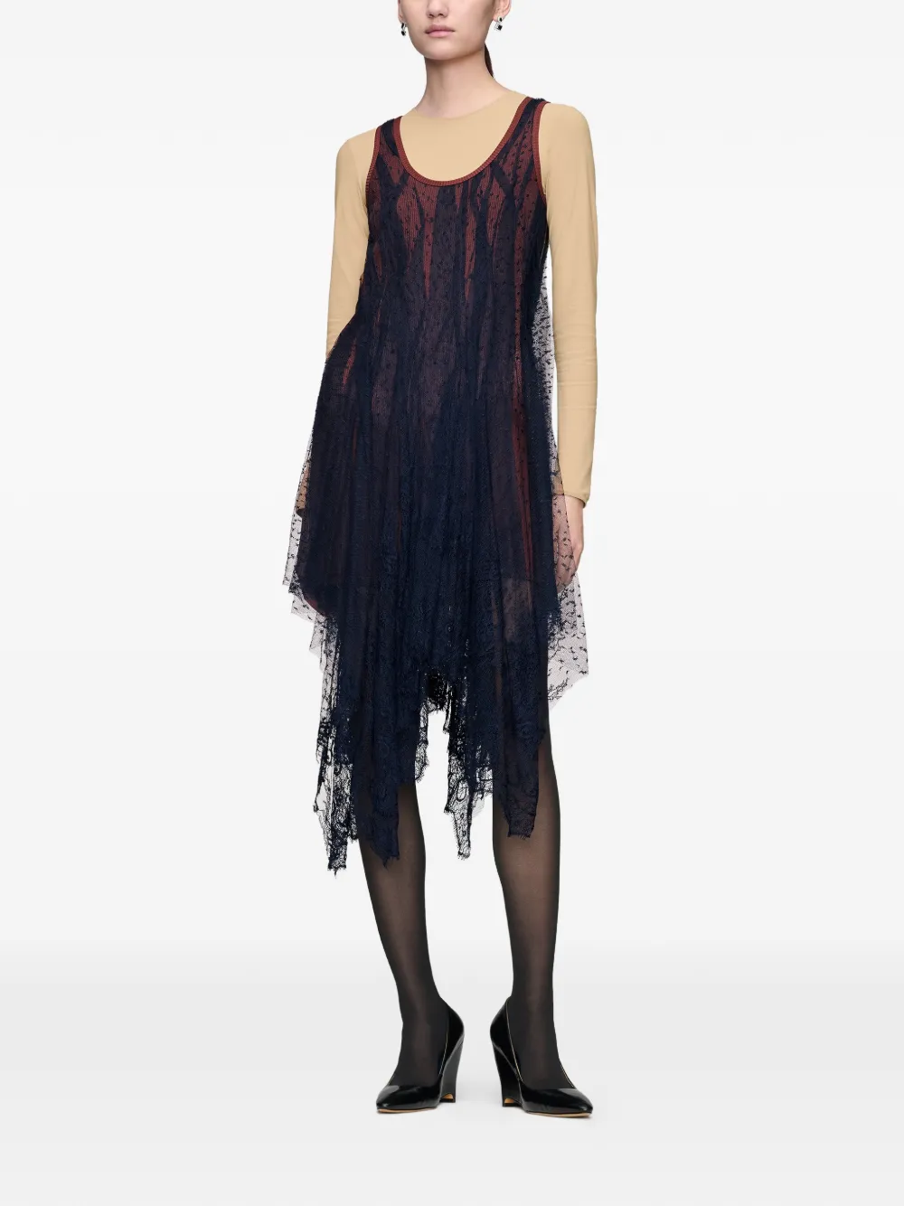 Maison Margiela Gekreukte jurk met laag van kant Blauw