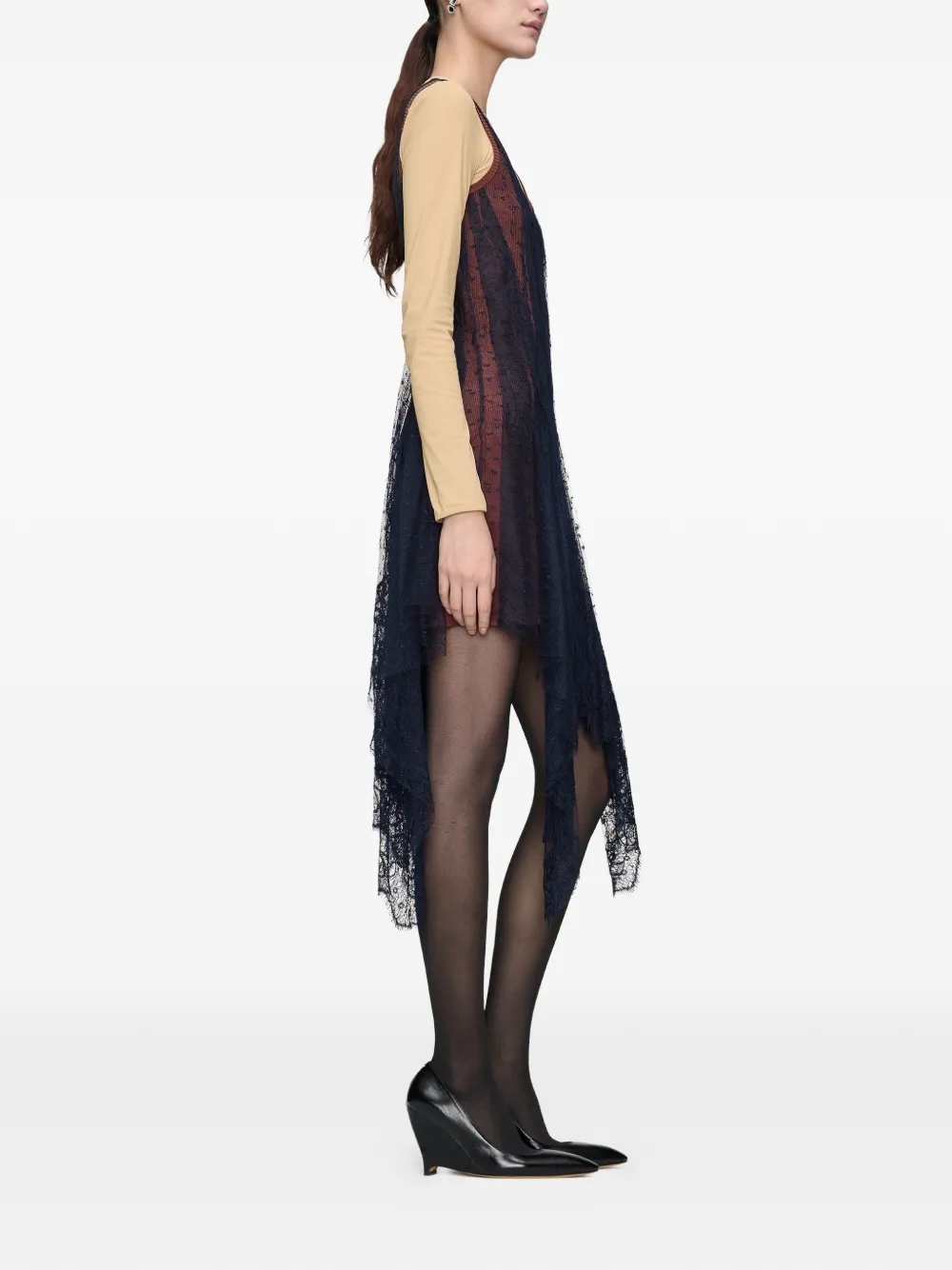 Maison Margiela Gekreukte jurk met laag van kant Blauw