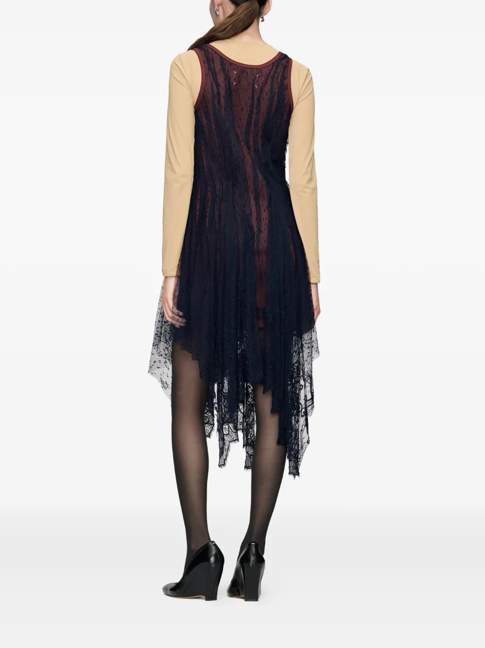 Maison Margiela Gekreukte jurk met laag van kant Blauw