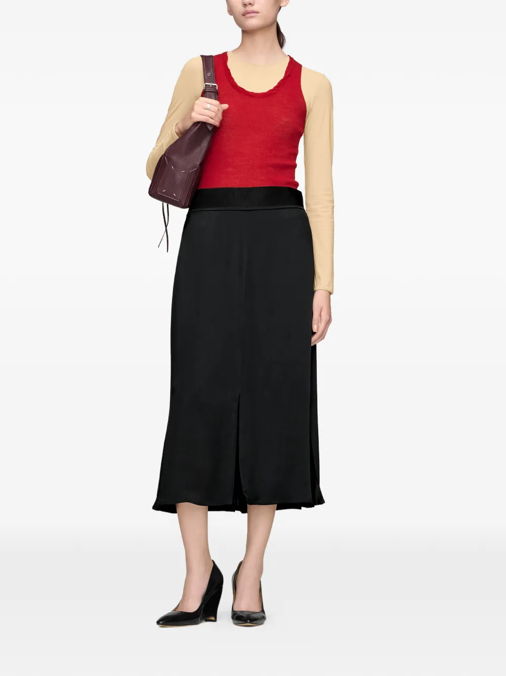 Maison Margiela Zijde-satijnen midi-rok met verwassen effect Zwart