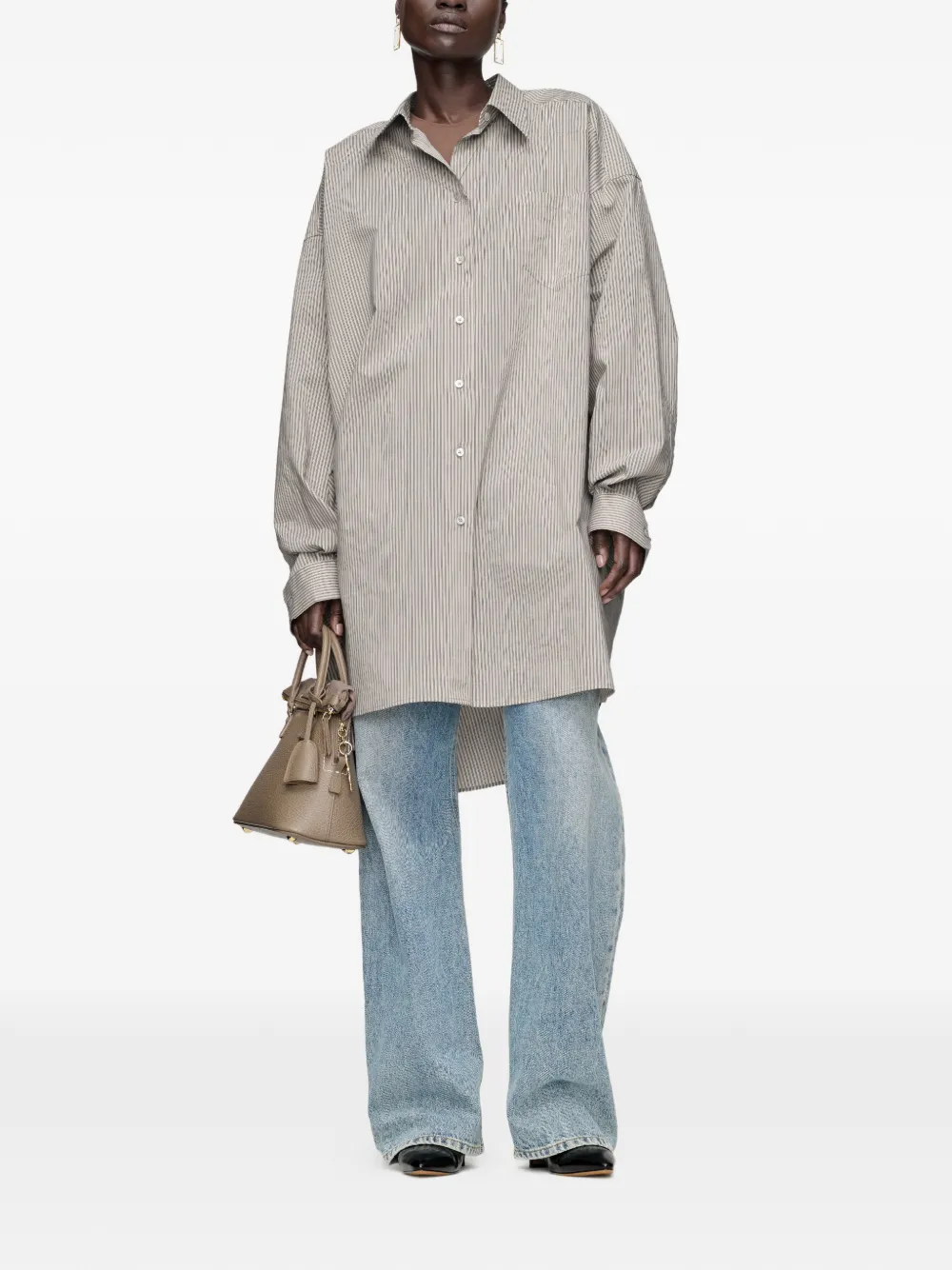 Maison Margiela blouse met gevouwen kraag en krijtstreep Bruin