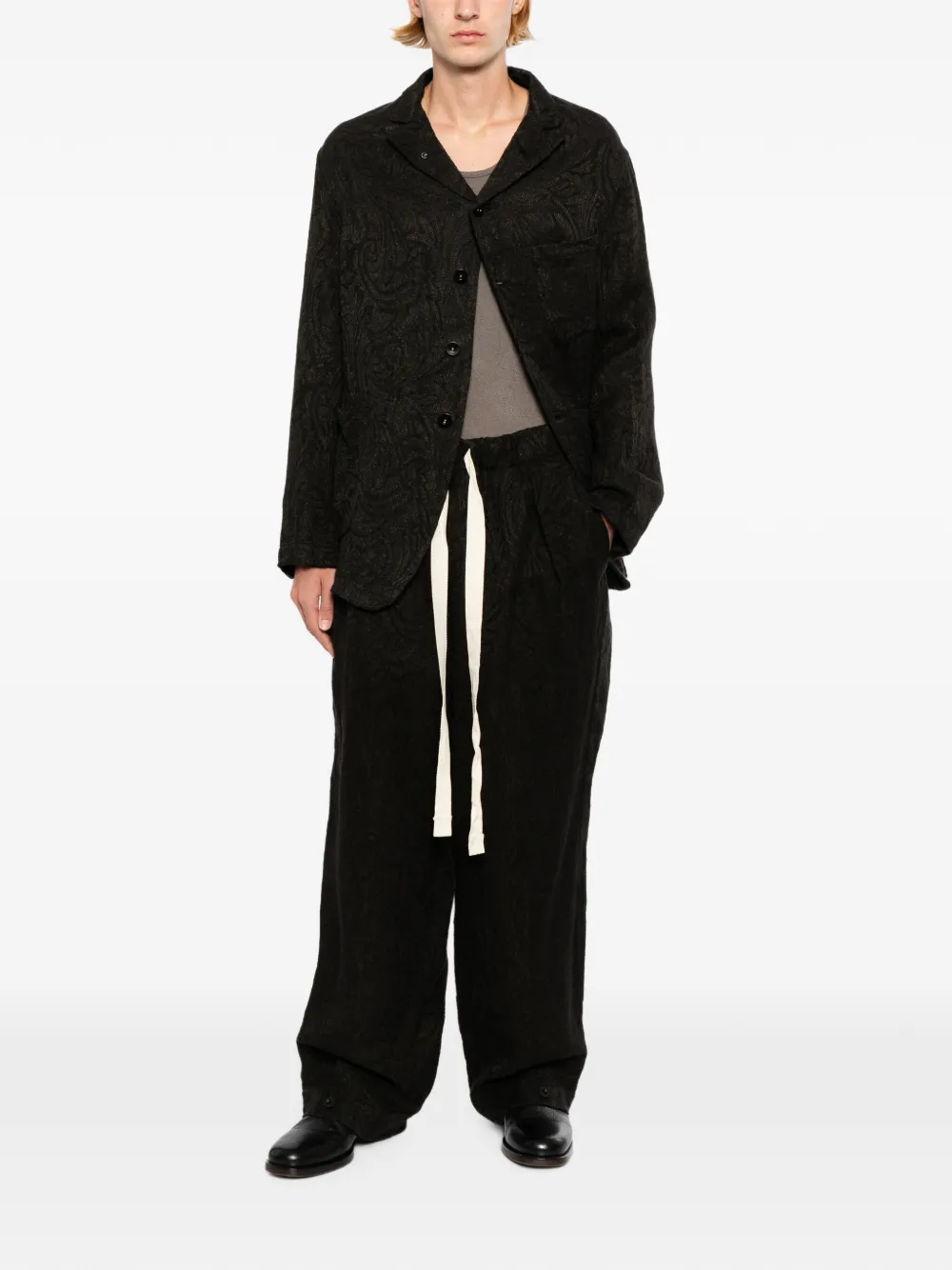 Klasica paisley-jacquard drawstring trousers - Schwarz