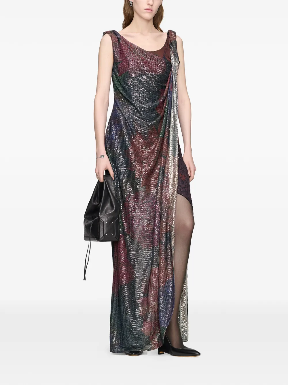 Maison Margiela Gedrapeerde maxi-jurk verfraaid met pailletten Blauw
