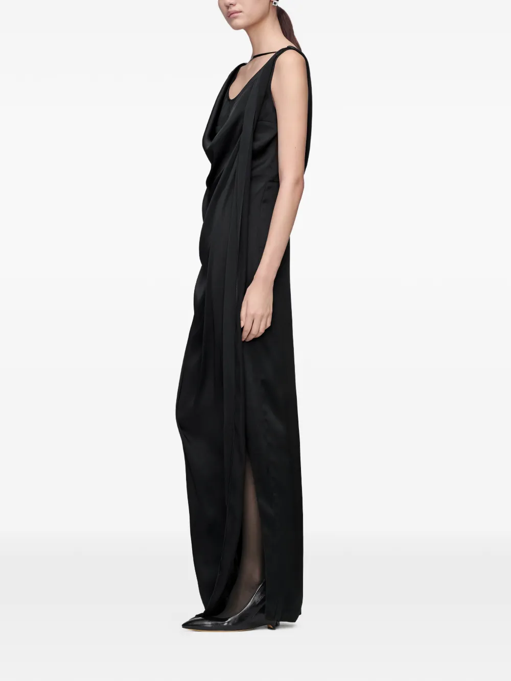 Maison Margiela Satijnen gedrapeerde maxi-jurk met gedrapeerde hals Zwart