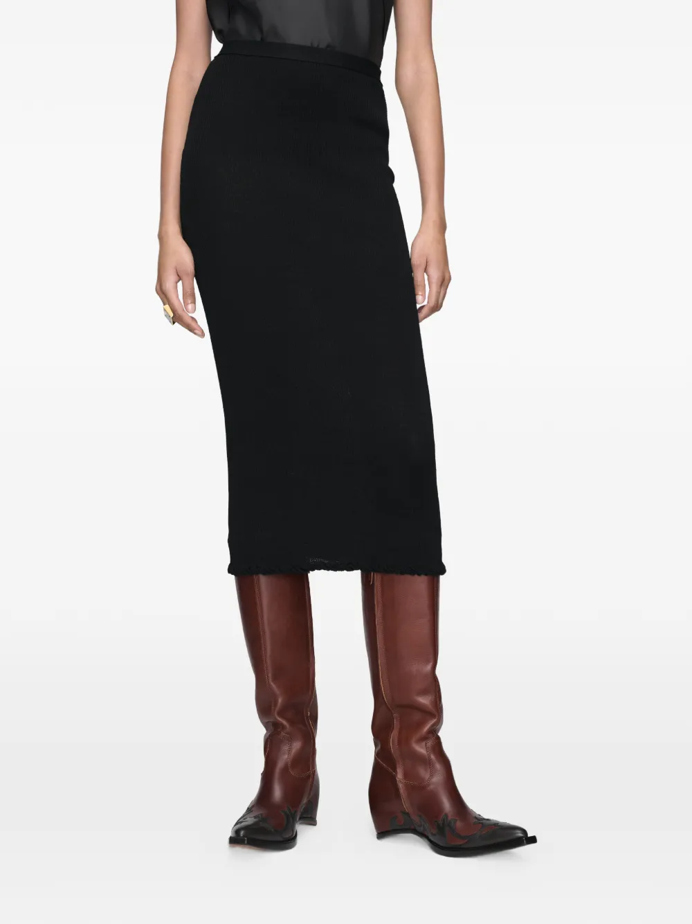 Maison Margiela Twist Finishing ribbed-knit midi skirt - Nero