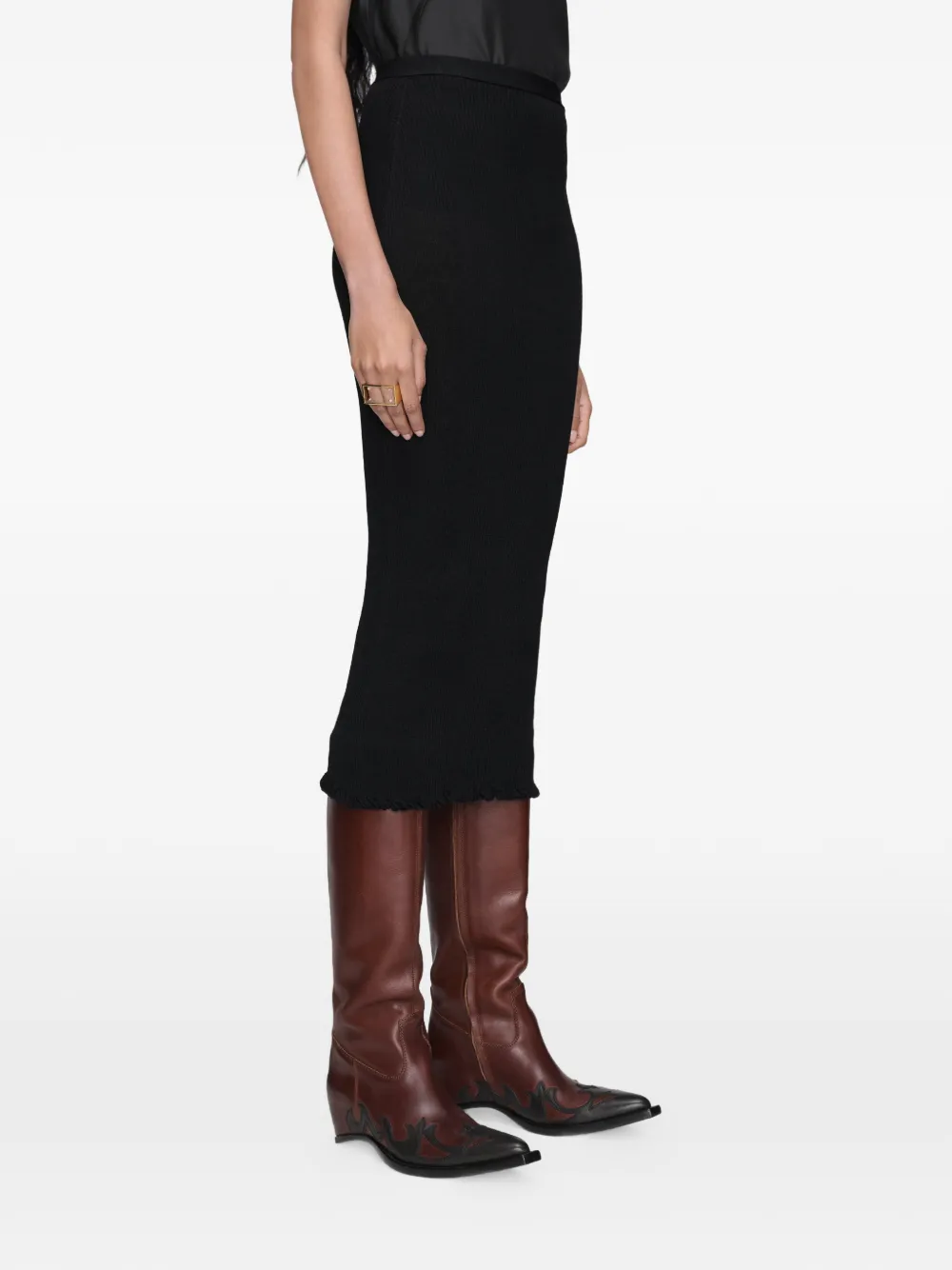 Maison Margiela Twist Finishing ribgebreide midi-rok Zwart