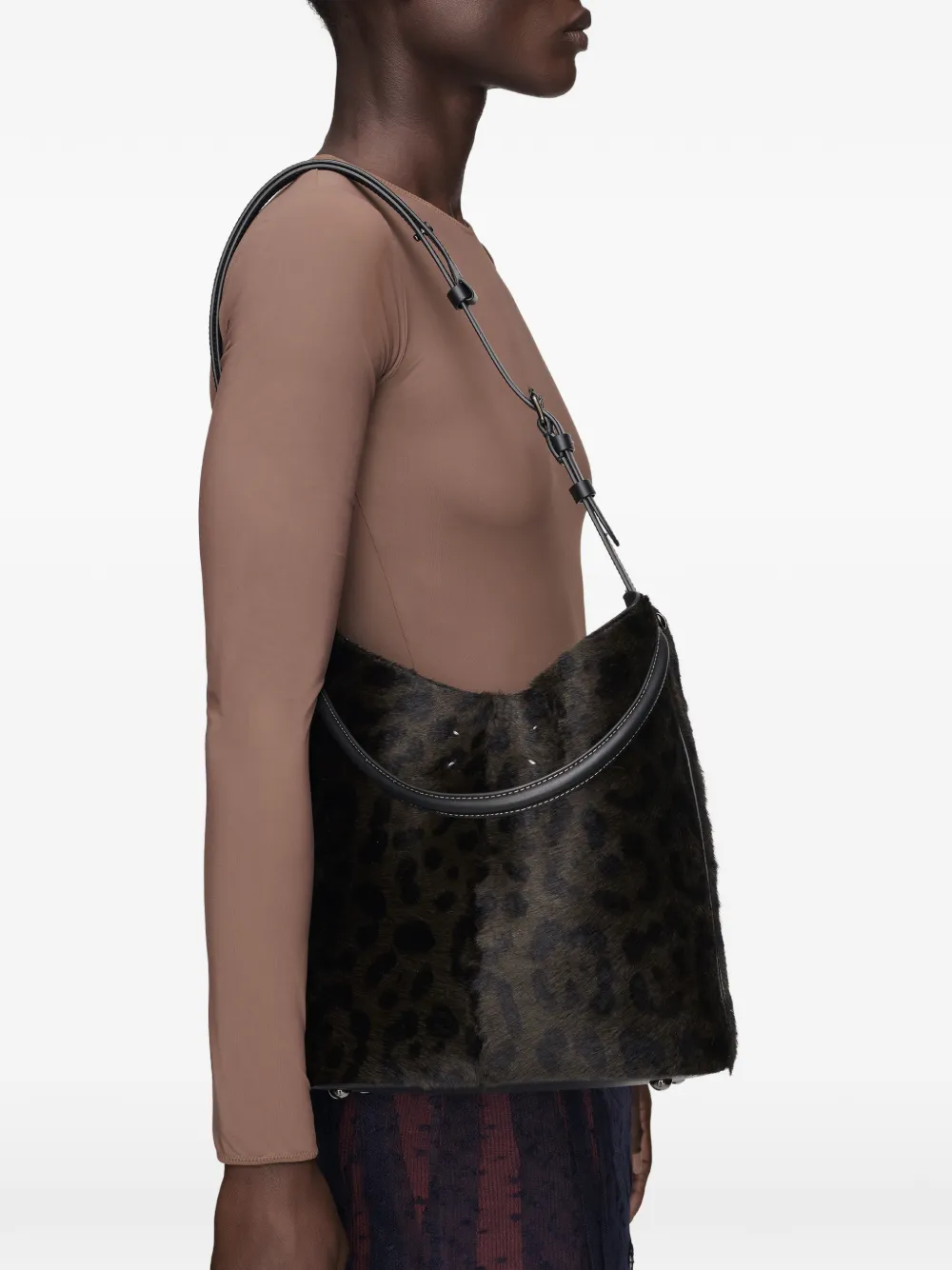 Maison Margiela Shopper met luipaardprint en kalfshaar Bruin