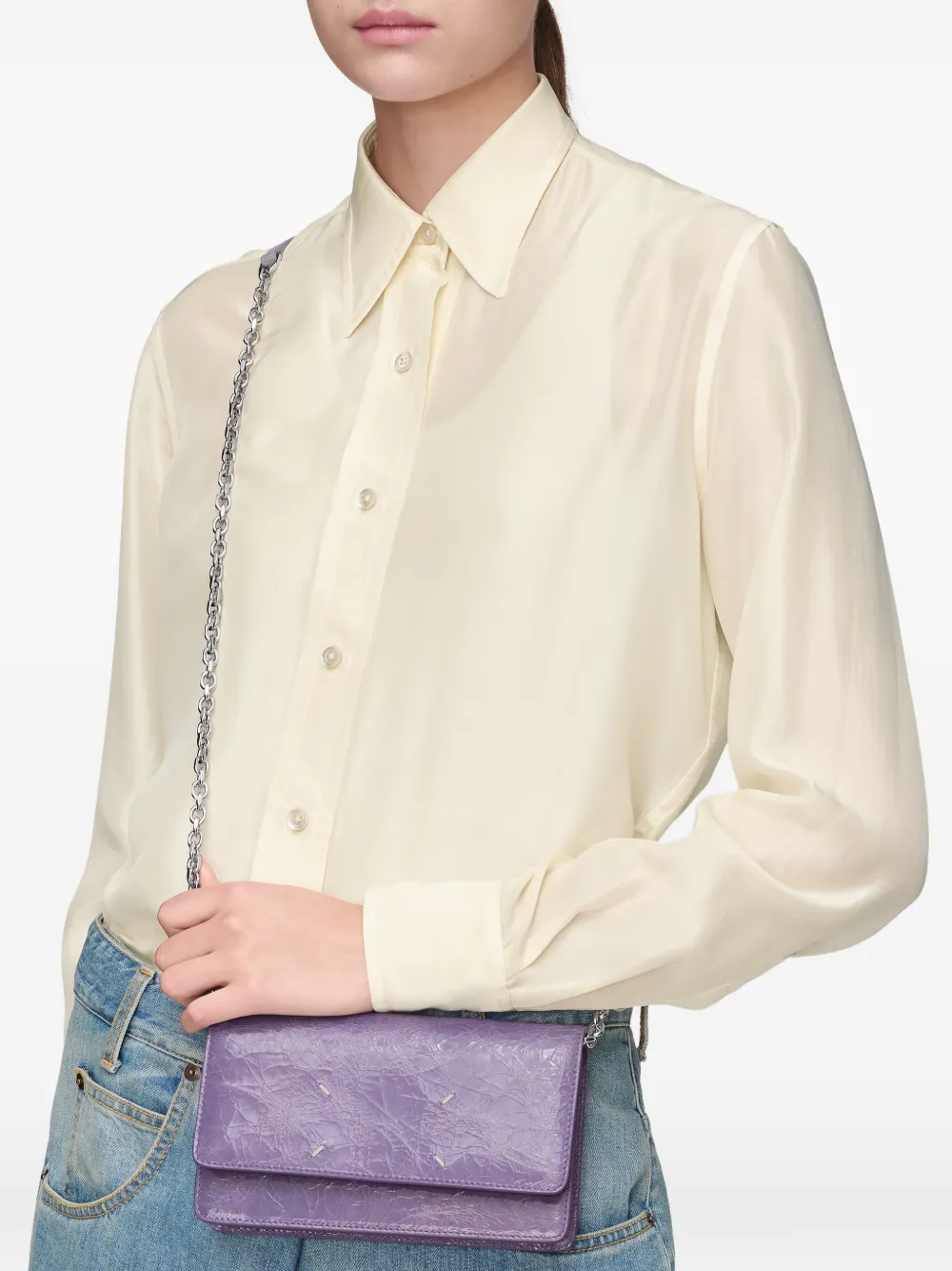 Maison Margiela Leren portemonnee met vier witte stiksels Paars