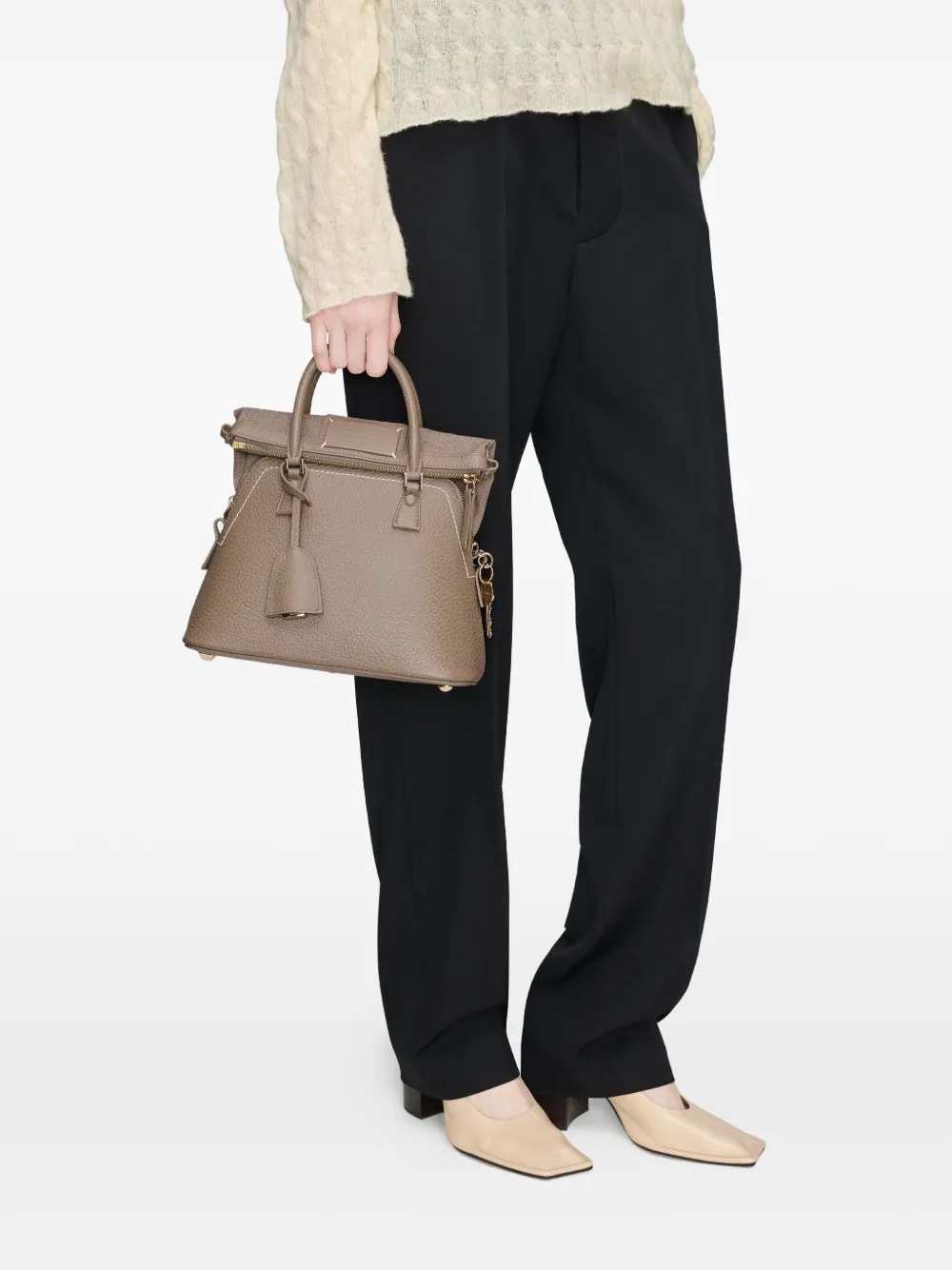 Maison Margiela 5AC Classique kleine leren shopper met textuur Bruin