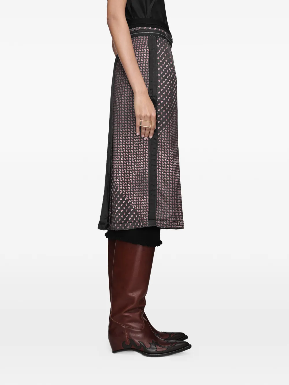 Maison Margiela Midi-rok met paisley-print en stiksels Zwart