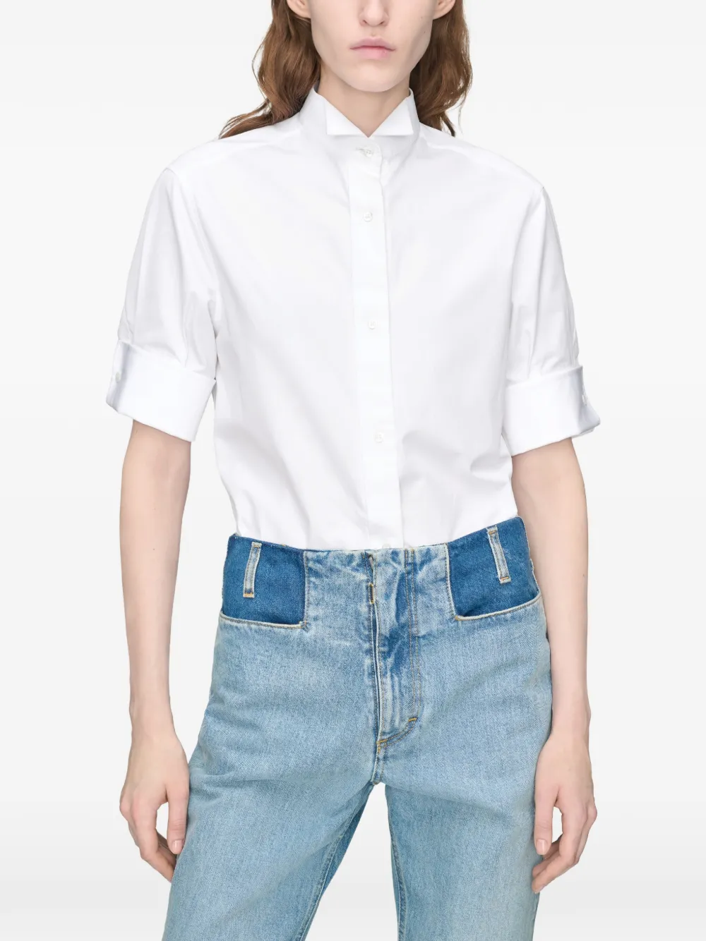 Maison Margiela blouse met vleugelkraag en korte mouwen Wit