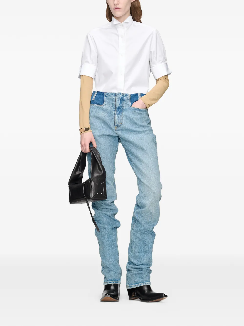 Maison Margiela blouse met vleugelkraag en korte mouwen Wit