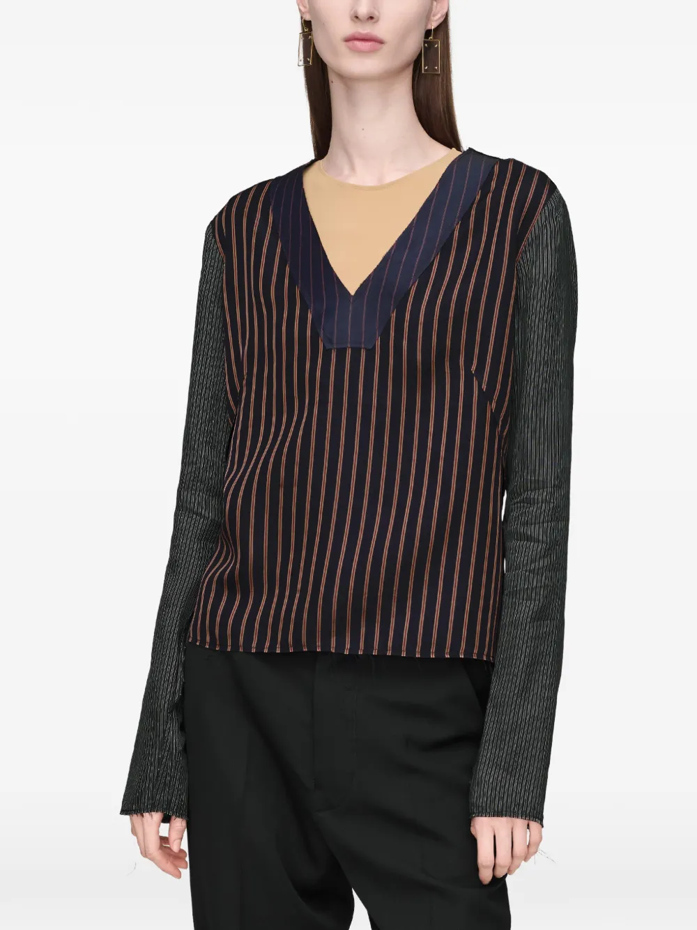 Maison Margiela Top met krijtstreep en patchwork Bruin