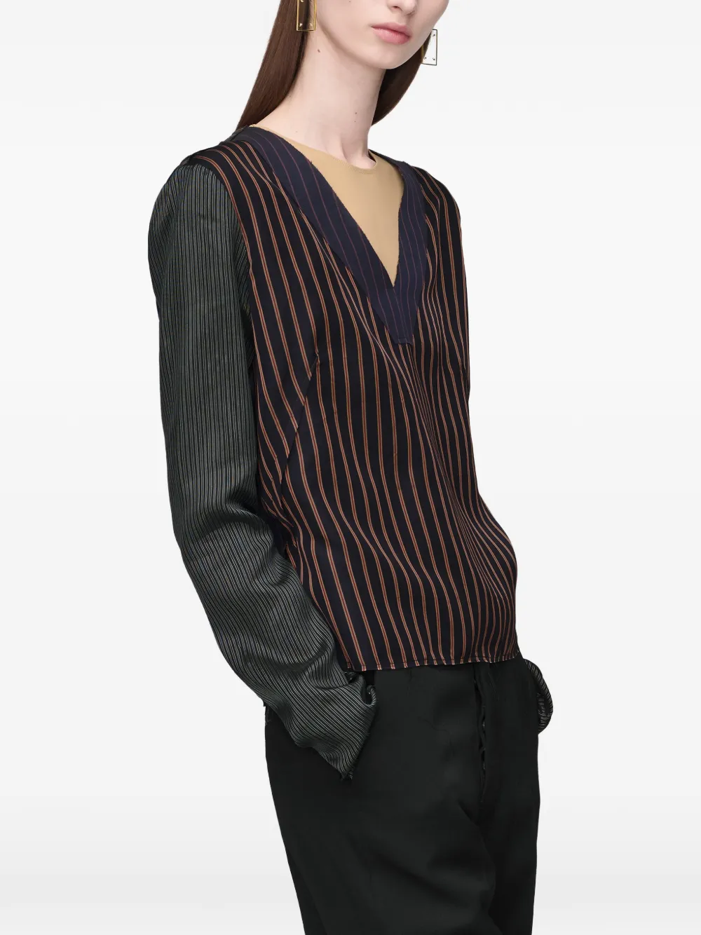 Maison Margiela Top met krijtstreep en patchwork Bruin