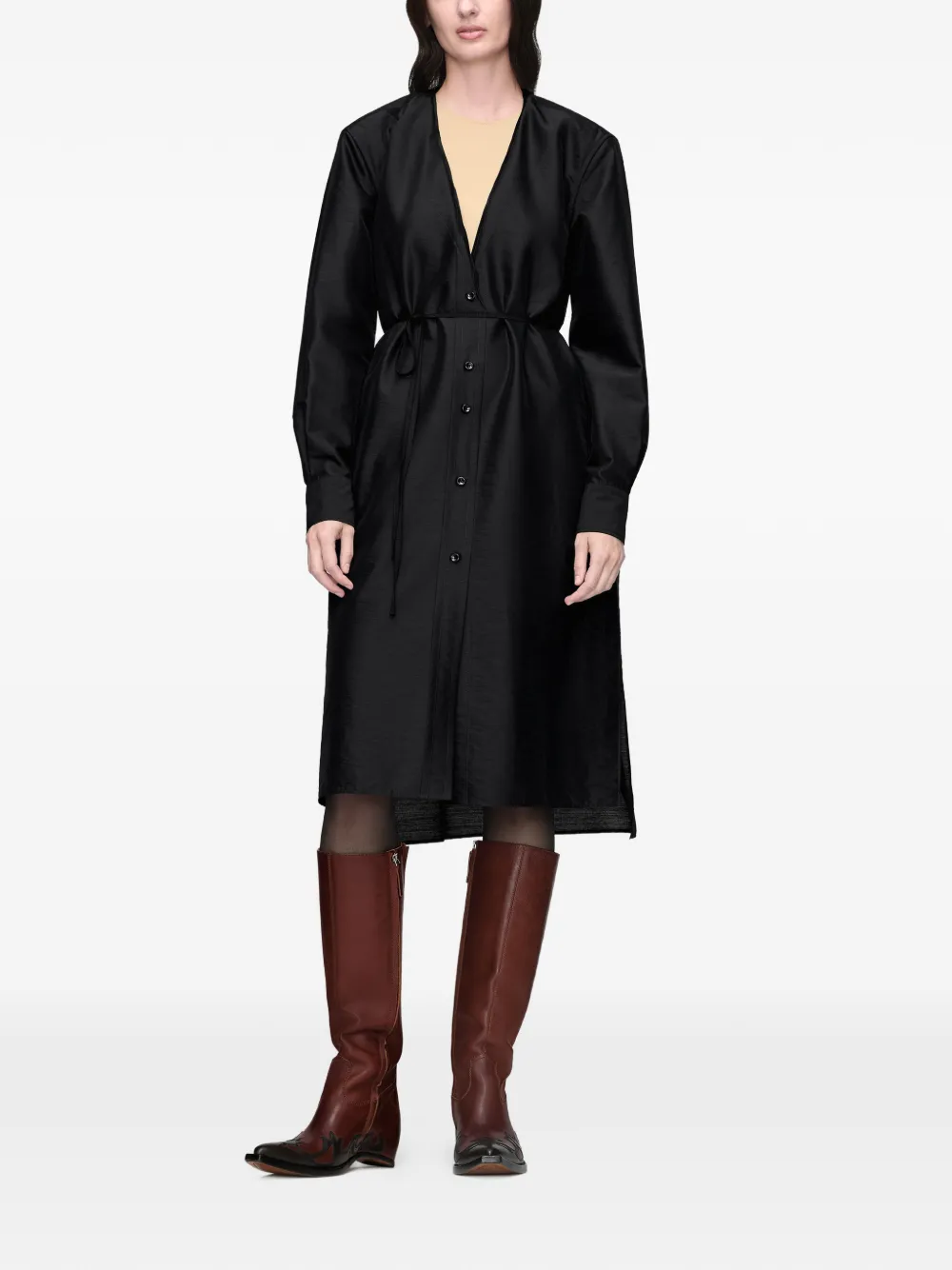 Maison Margiela midi-jurk met omgeslagen kraag Zwart