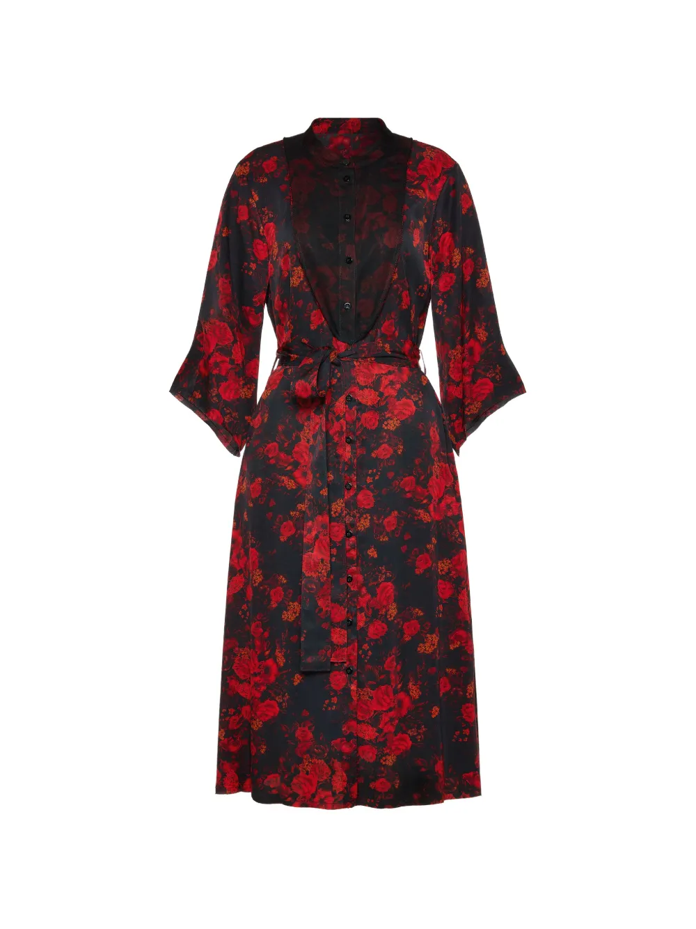 Maison Margiela Abito midi a fiori con cintura - Nero