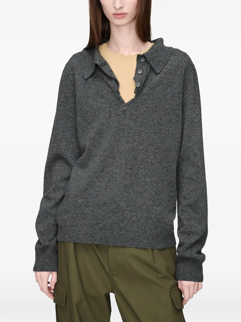 Maison Margiela Wollen polotrui met gedrapeerde kraag Grijs