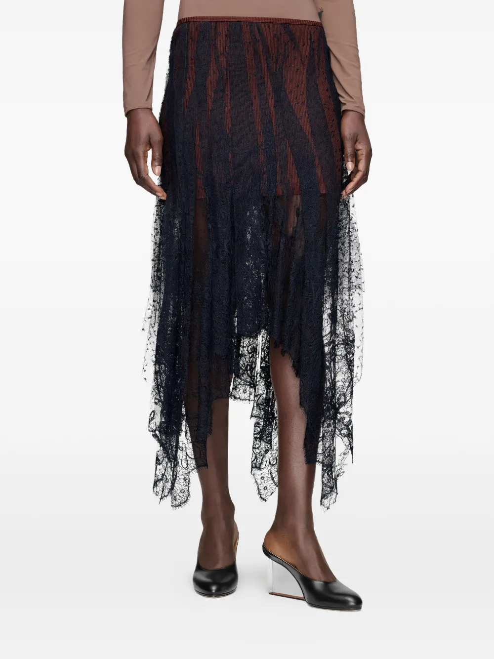 Maison Margiela Geplooide midi-rok met kanten laag Zwart