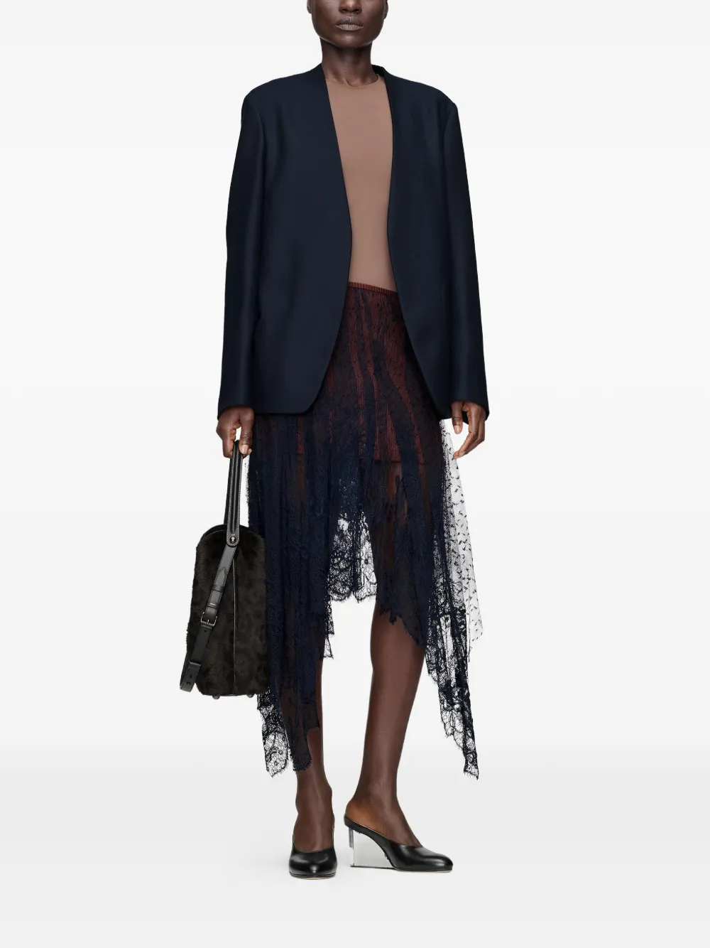 Maison Margiela Geplooide midi-rok met kanten laag Zwart