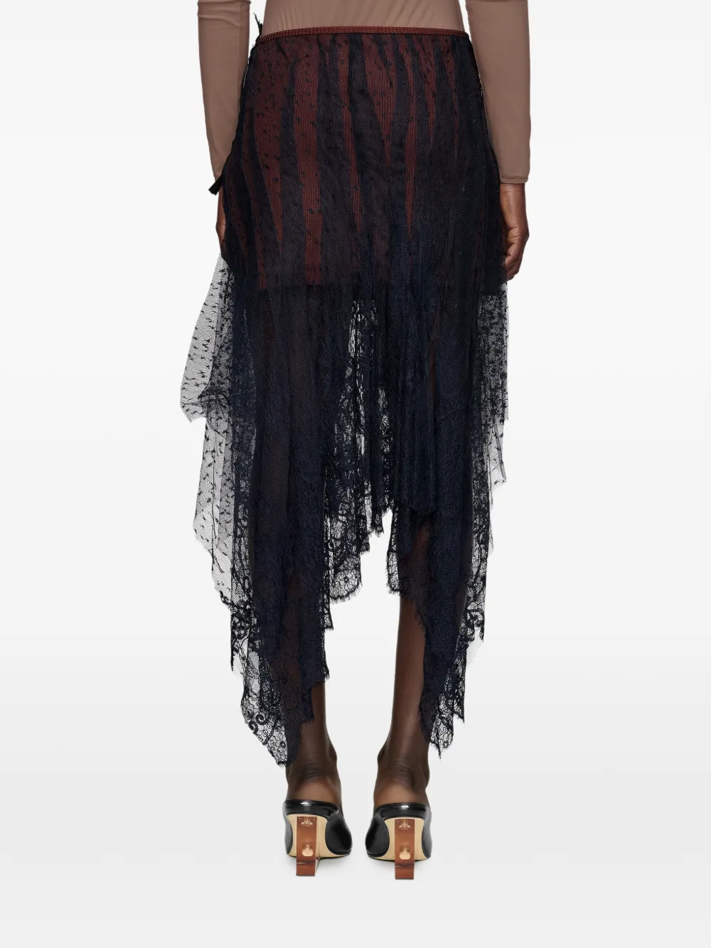 Maison Margiela Geplooide midi-rok met kanten laag Zwart