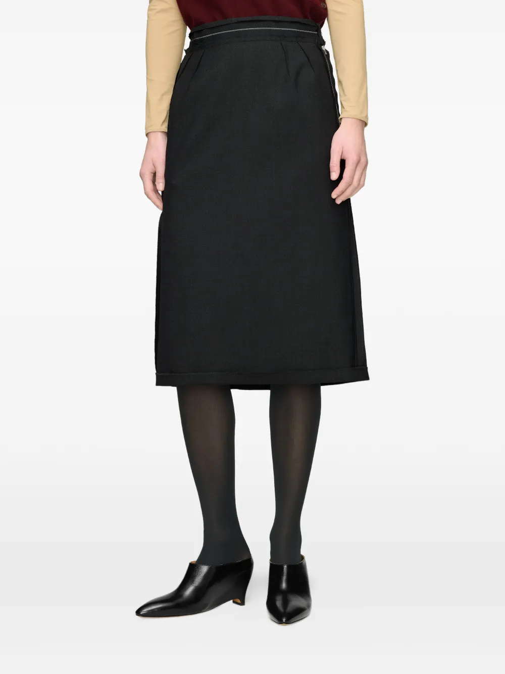 Maison Margiela four white stitches pleated midi skirt - Black
