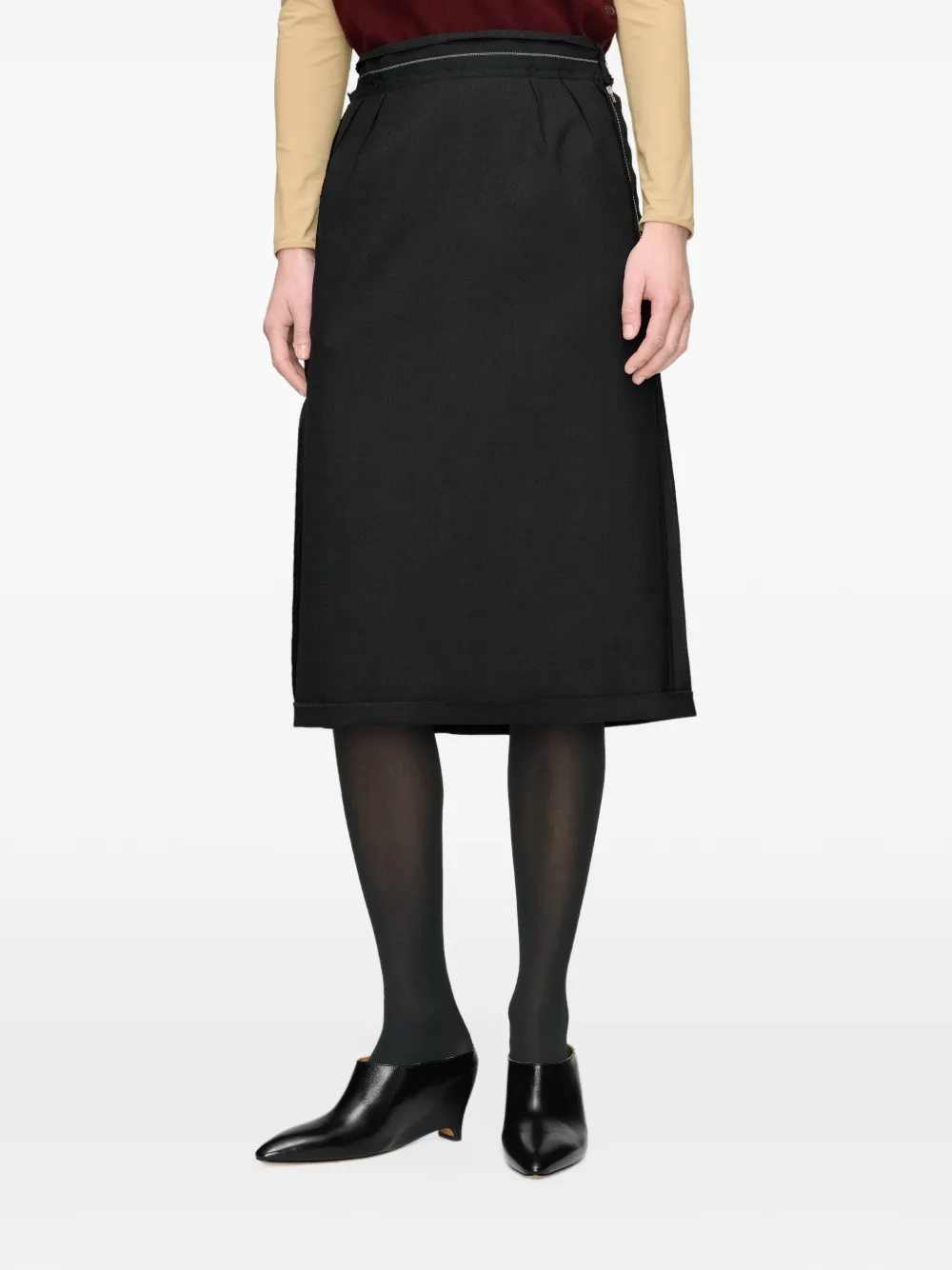 Maison Margiela Four White Stitch geplooide midi-rok Zwart