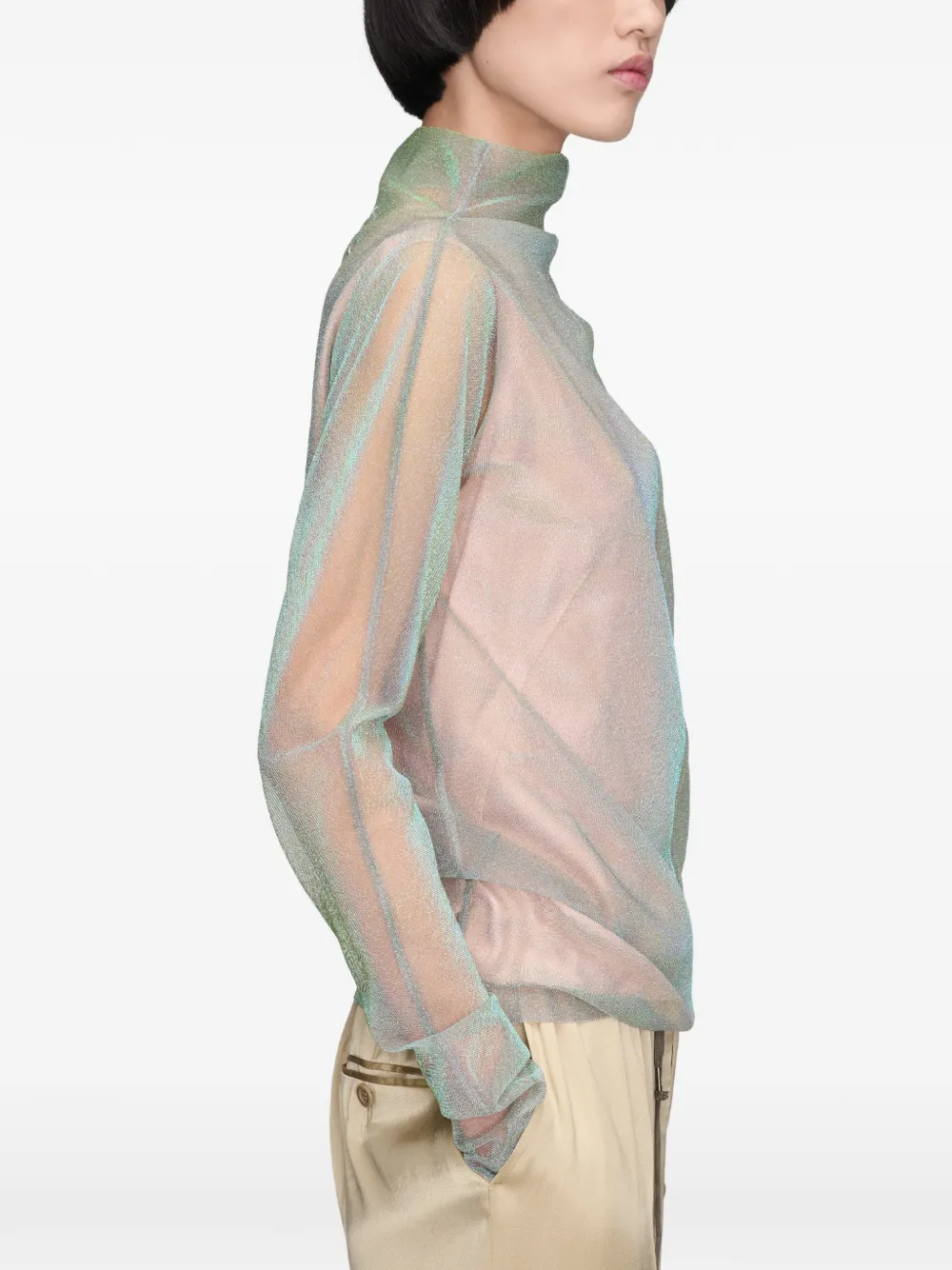Maison Margiela Glanzend mesh T-shirt met lange mouwen Groen