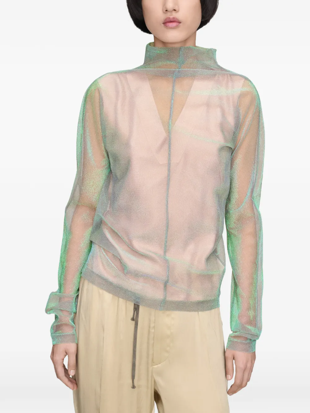 Maison Margiela Glanzend mesh T-shirt met lange mouwen Groen