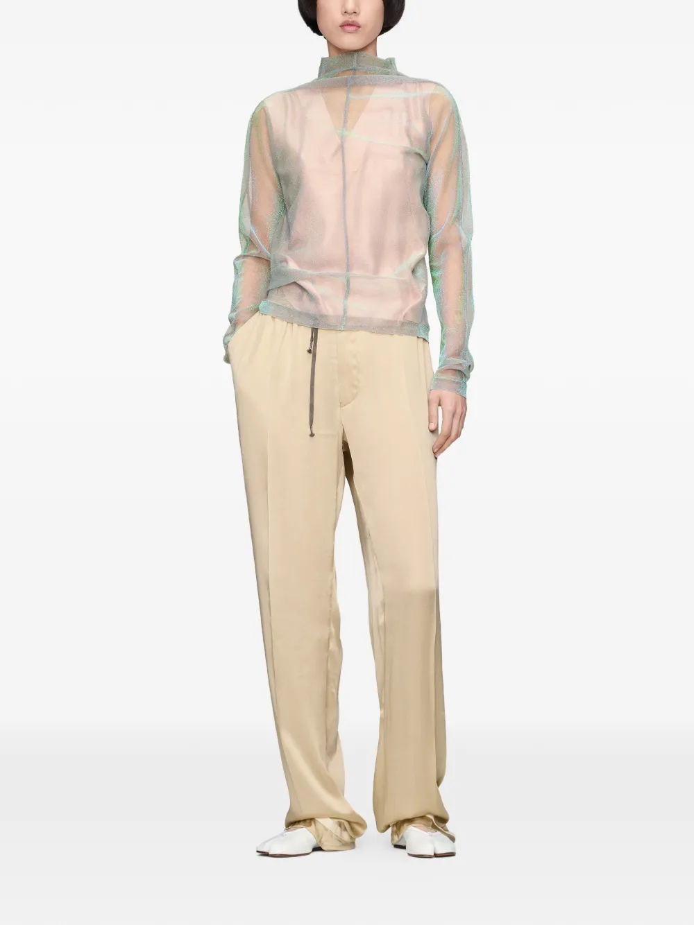 Maison Margiela Glanzend mesh T-shirt met lange mouwen Groen