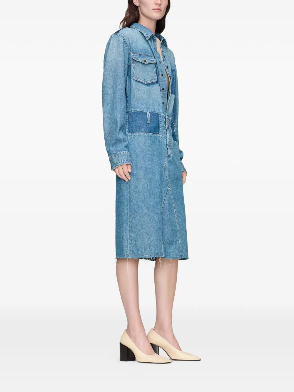 Maison Margiela Minimal denim blousejurk met patchwork Blauw