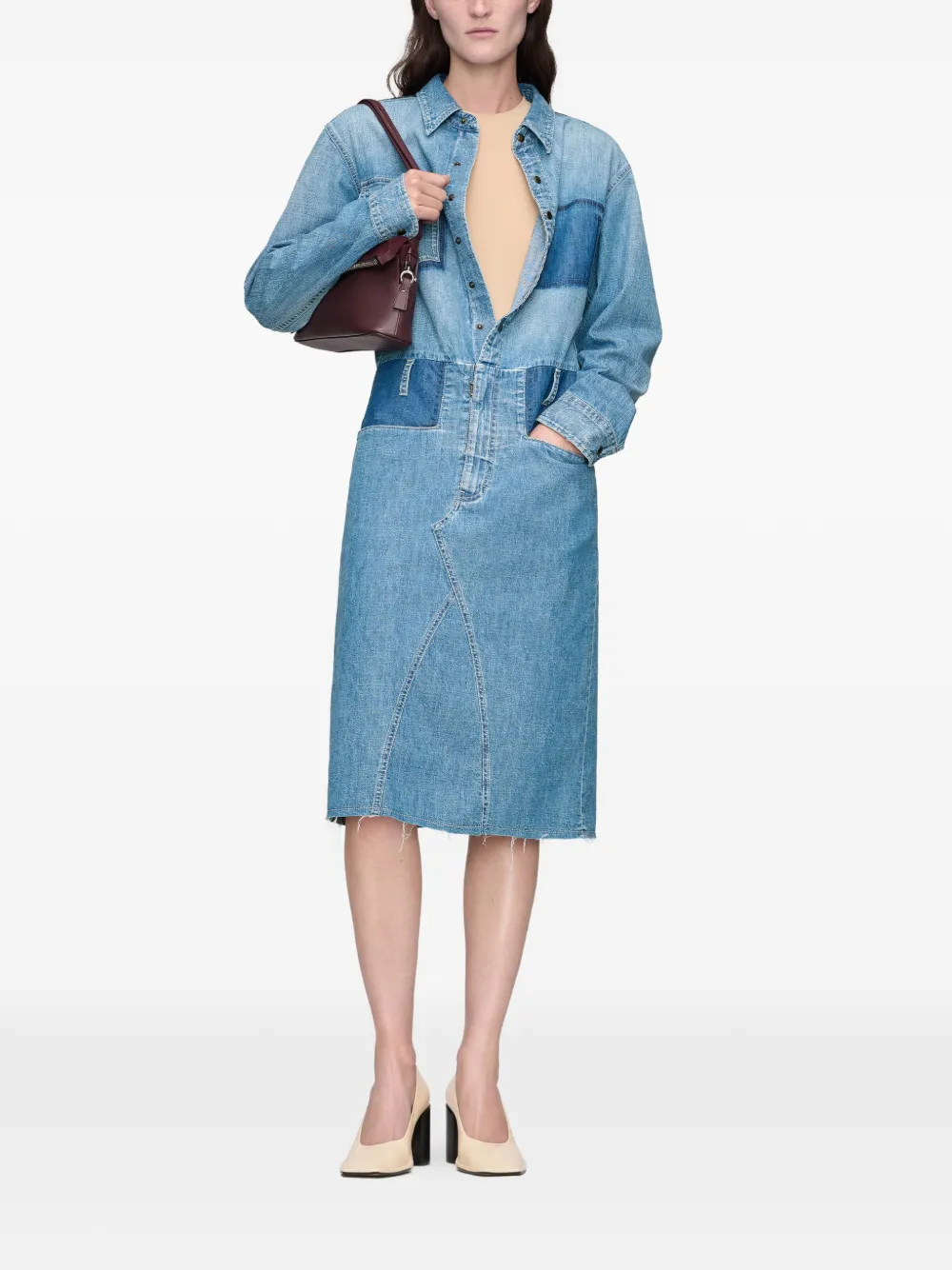 Maison Margiela Minimal denim blousejurk met patchwork Blauw
