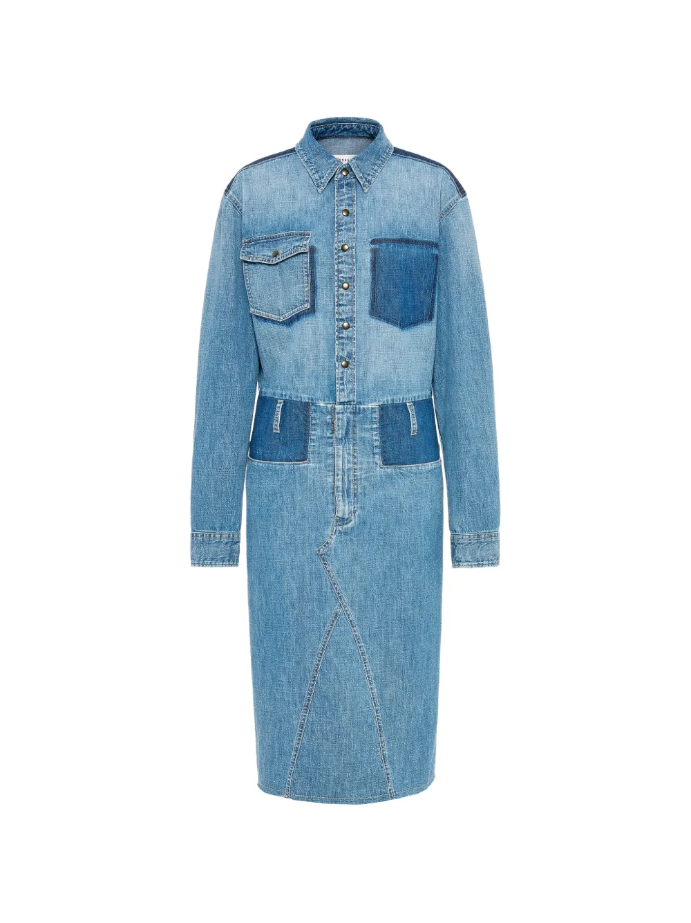 Maison Margiela Minimal denim blousejurk met patchwork Blauw