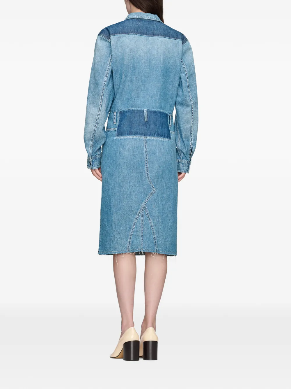Maison Margiela Minimal denim blousejurk met patchwork Blauw