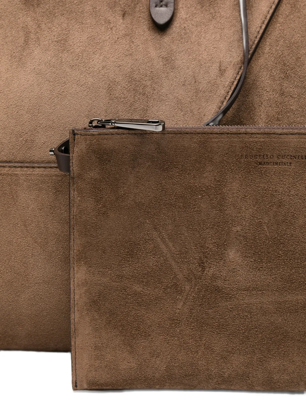 Brunello Cucinelli Shopper met suède afwerking en vlakken Bruin