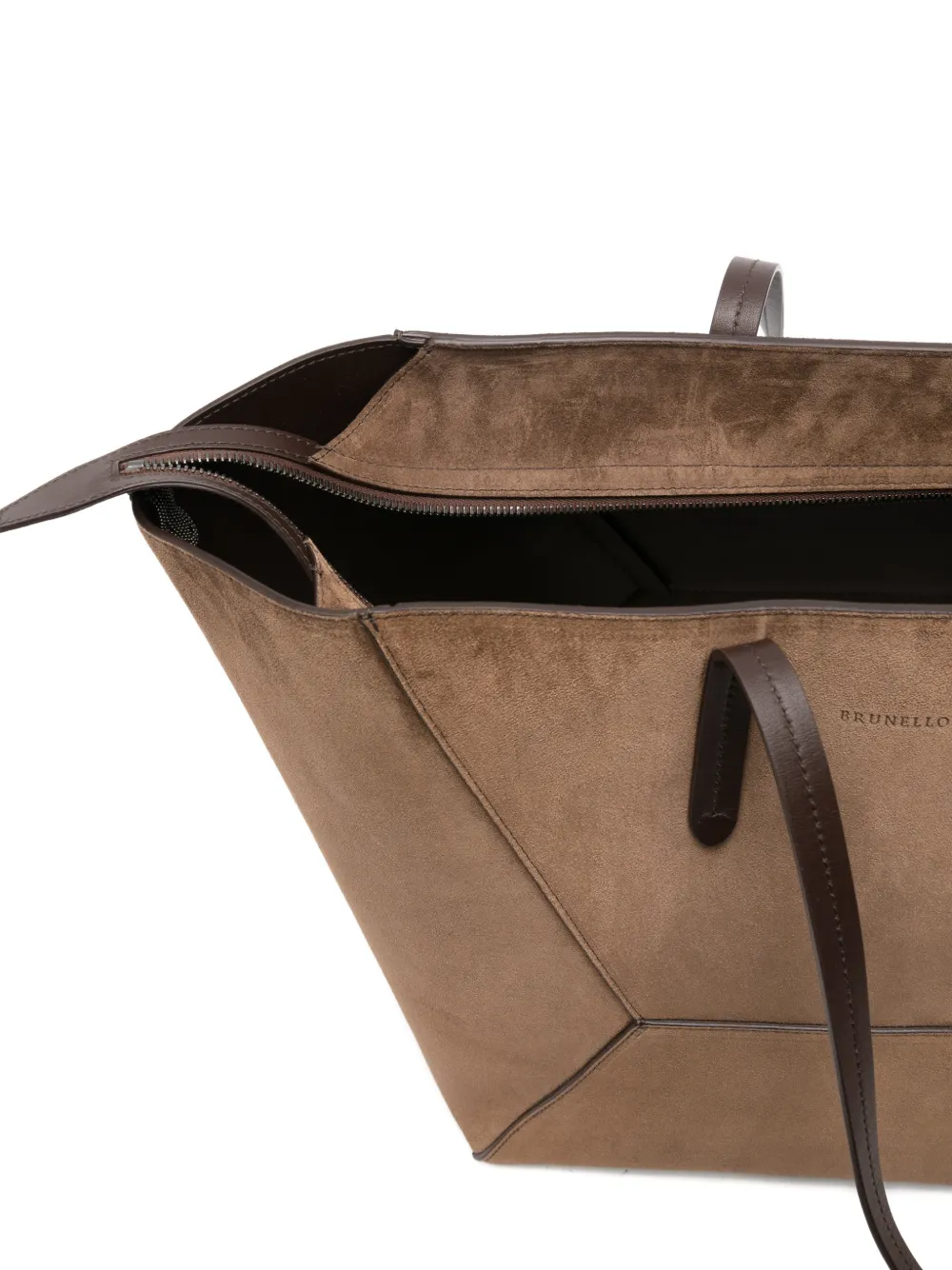 Brunello Cucinelli Shopper met suède afwerking en vlakken Bruin